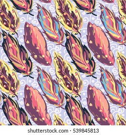 Seamless pattern feather background. Colorful
