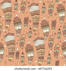 seamless pattern with feather in boho style. Can be used for wrapping, textile,fabric, background and wallpaper.