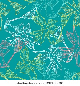 Seamless pattern with feathered, hand-drawn, scanned and translated into a vector