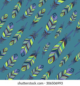 Seamless pattern with feathers