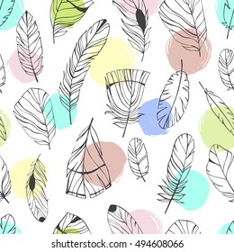 Seamless pattern with feathers.