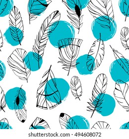Seamless pattern with feathers.