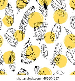 Seamless pattern with feathers.