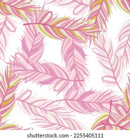 Seamless pattern with feathers. Abstract tropical palm leaves. Design for fabric, textile print, wrapping paper, cover. Vector illustration