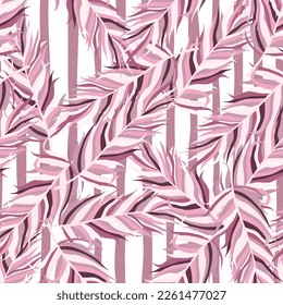 Patrón sin foco con plumas. Resumen de hojas de palma tropicales. Diseño para tela, impresión textil, papel de envoltura, cubierta. Ilustración del vector