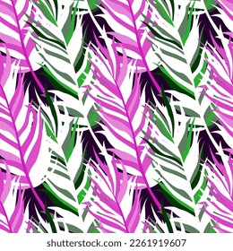 Seamless pattern with feathers. Abstract tropical palm leaves. Design for fabric, textile print, wrapping paper, cover. Vector illustration