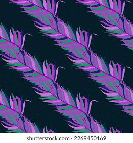 Seamless pattern with feathers. Abstract tropical palm leaves. Design for fabric, textile print, wrapping paper, cover. Vector illustration