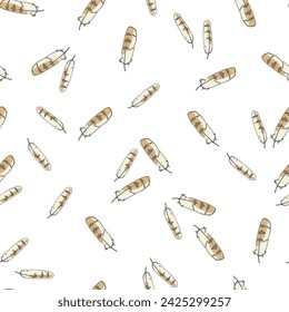 Seamless pattern with feathers (barn owl feathers). Vector illustration.