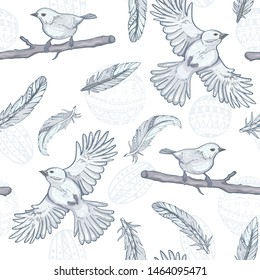 seamless pattern with feathers and birds
