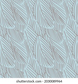 Seamless pattern with feathers in blue pastel colors. Surface design for wallpaper, textile, paper etc. 