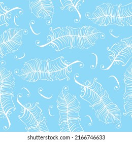 Seamless pattern of feathers in blue tones