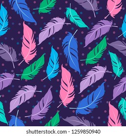 Seamless pattern with feathers. Carnival in Rio de Janeiro. Editable vector illustration