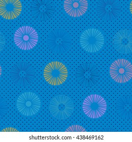 Seamless pattern with feathers chamomiles in striped background.