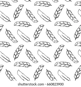seamless pattern with feathers. Doodle  boho ornament. Abstract 
ethnic background.