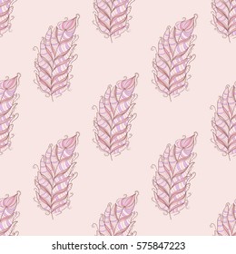 seamless pattern with feathers. Doodle  ornament. 
Ethnic background.