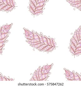 seamless pattern with feathers. Doodle  ornament. 
Ethnic background.