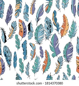 Seamless pattern with feathers. Endless texture for your design