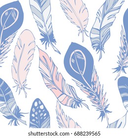 Seamless pattern with feathers. Endless texture for your design, announcements, postcards, posters.