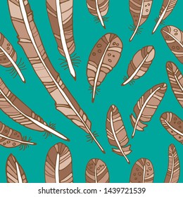 Seamless pattern with feathers floating. Design element for fabric, wallpaper or wrapping paper. Hand drawn style.