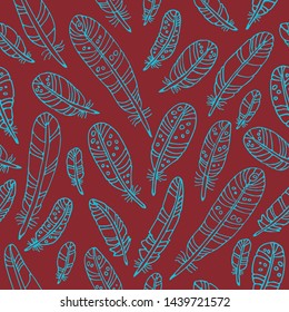 Seamless pattern with feathers floating. Design element for fabric, wallpaper or wrapping paper. Hand drawn style.