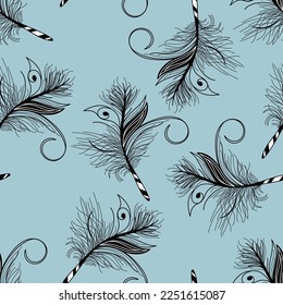 Seamless pattern with feathers. Free hand drawing