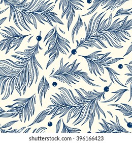 Seamless pattern with feathers. Freehand drawing