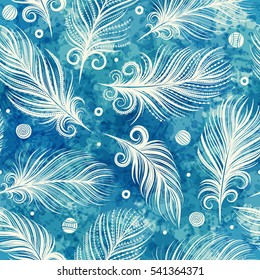 Seamless pattern with feathers. Freehand drawing