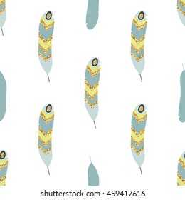 Seamless pattern with feathers. Gold elements. Vector illustration.