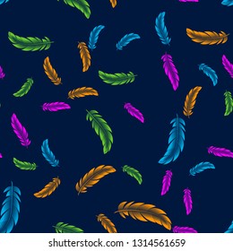 Seamless pattern with feathers. Hippie design elements
