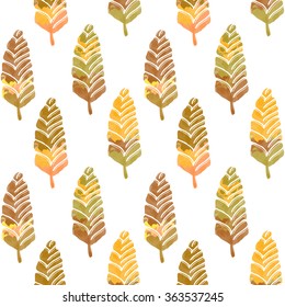 Seamless pattern with feathers and leaves and abstraction. Vector hand drawn illustration.