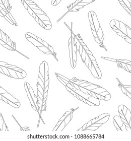 Seamless pattern with feathers on white background. Can be used for graphic design, textile design or web design.