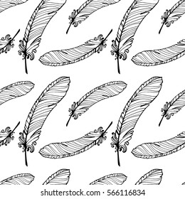 Seamless Pattern with Feathers on White Background