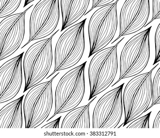Seamless pattern with feathers outline. Vector Drawing. 