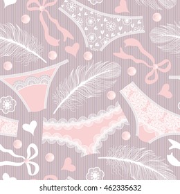 Seamless pattern with feathers and panties