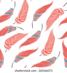 Seamless pattern feathers. Plumage on a white background