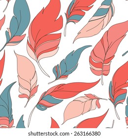 Seamless pattern feathers. Plumage on a white background
