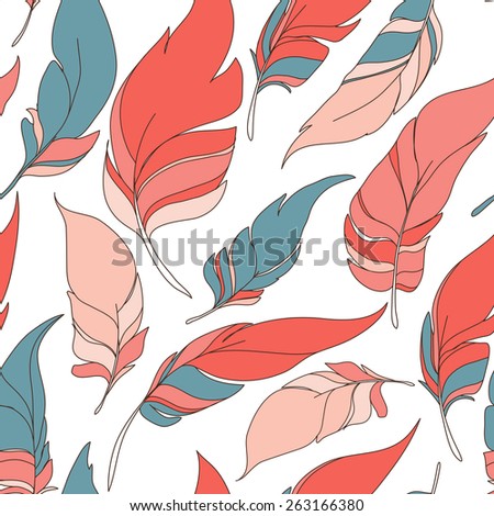 Seamless pattern feathers. Plumage on a white background