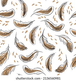 Seamless pattern with feathers. Stock vector illustration isolated on white background.