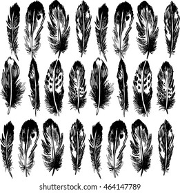 
Seamless pattern with feathers . Stylish ethnic background . Drawing by hand .