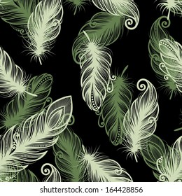 Seamless Pattern with Feathers (Vector)