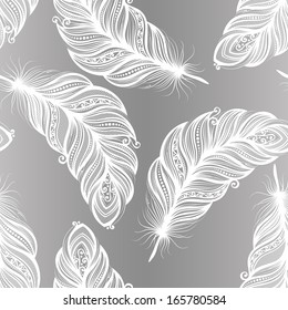 Seamless Pattern with Feathers (Vector)