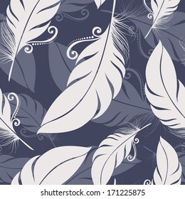 Seamless Pattern with Feathers (Vector)