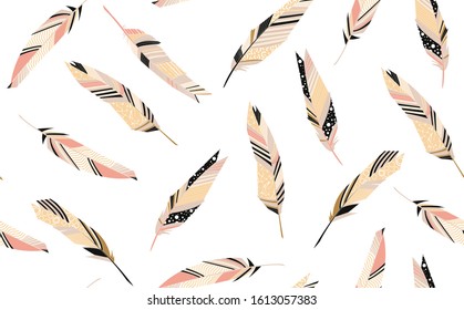 Seamless Pattern with Feathers. Vector illustration.