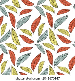 Patrón sin foco con plumas. Ilustración vectorial.