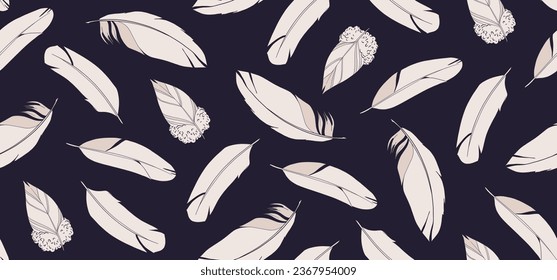 Patrón sin foco con plumas. Ilustración vectorial.