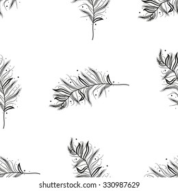 Seamless  pattern with feathers for your greeting card ot fabric print. vector illustration