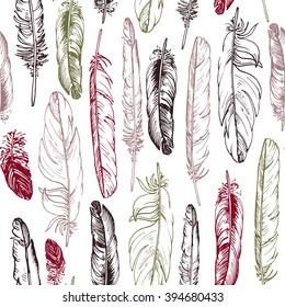 seamless pattern with feathers,hand drawn vector background