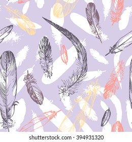seamless pattern with feathers,hand drawn vector background