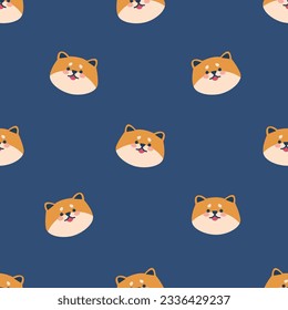 Seamless Pattern Features Adorable Shiba Inu Dog With Tan And White Fur, Pointy Ears, Dark Eyes, And Big Black Nose