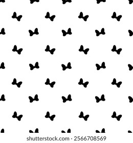 seamless pattern features black bow silhouettes on a white background, creating an elegant and simple design perfect for textiles, wallpapers, and decorative purposes